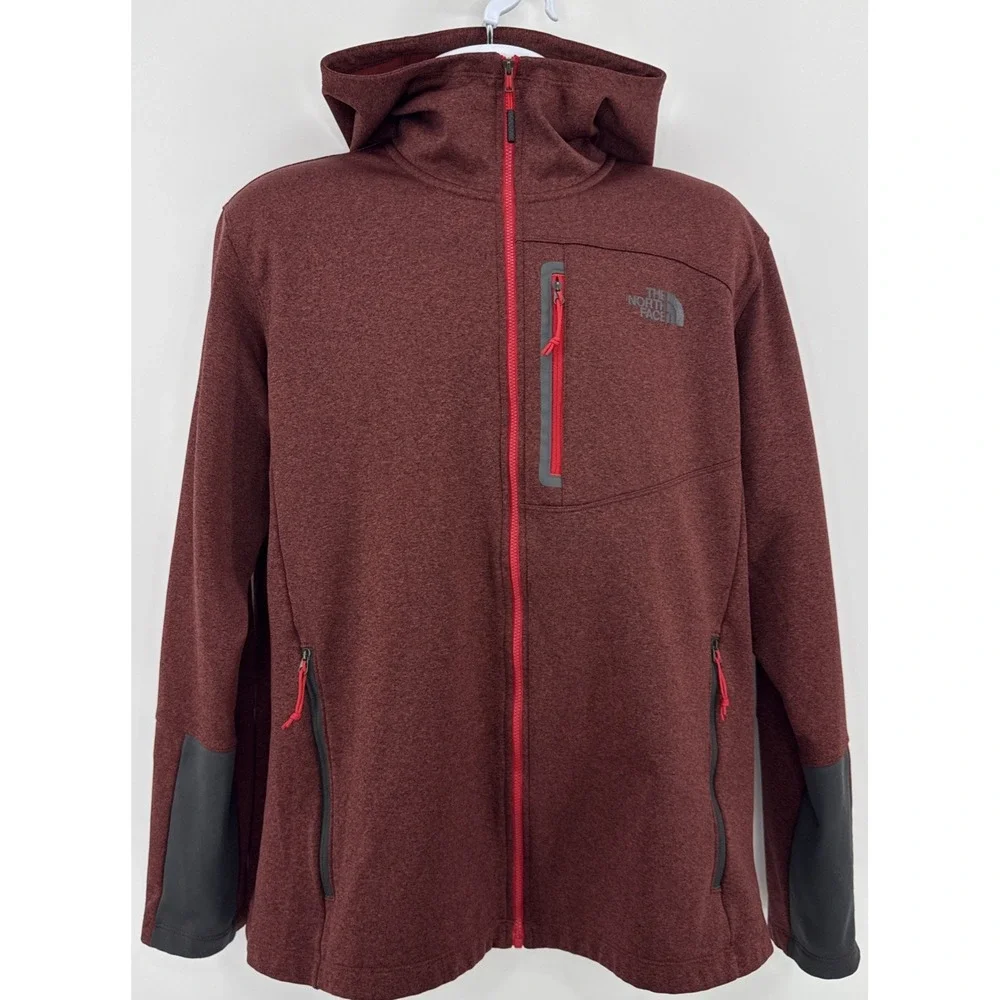 North Face Full Zip Hoodie Men's XL Rust/Red Gray Performance Fleece Jacket